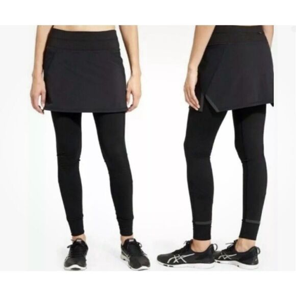 ATHLETA Womens Sz 1X Black Powder Peak 2 in 1 Wicking Fleece Lined Leggings Skir - Picture 1 of 11